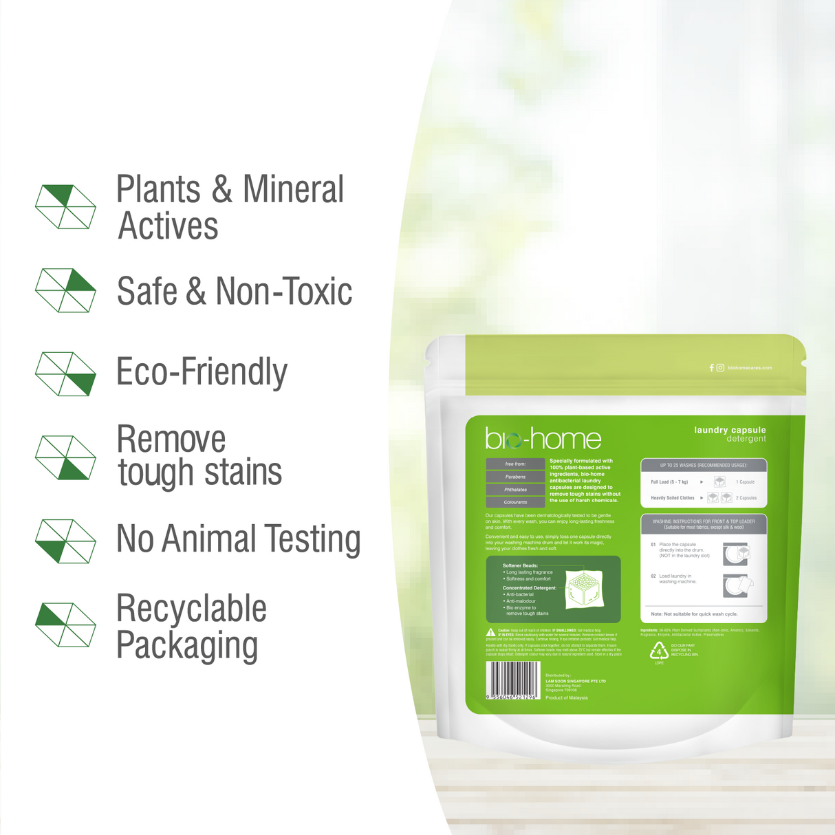bio-home Laundry Capsule Detergent - White Tea & Bamboo 25 pc