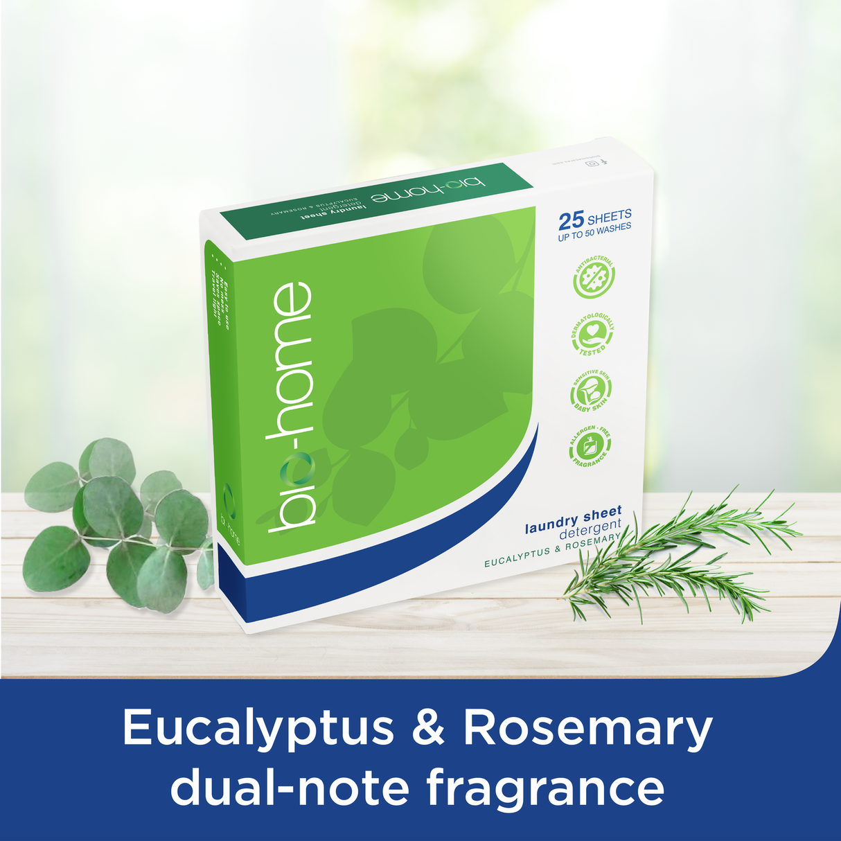 bio-home Laundry Sheet Detergent - Eucalyptus & Rosemary 25 Sheets