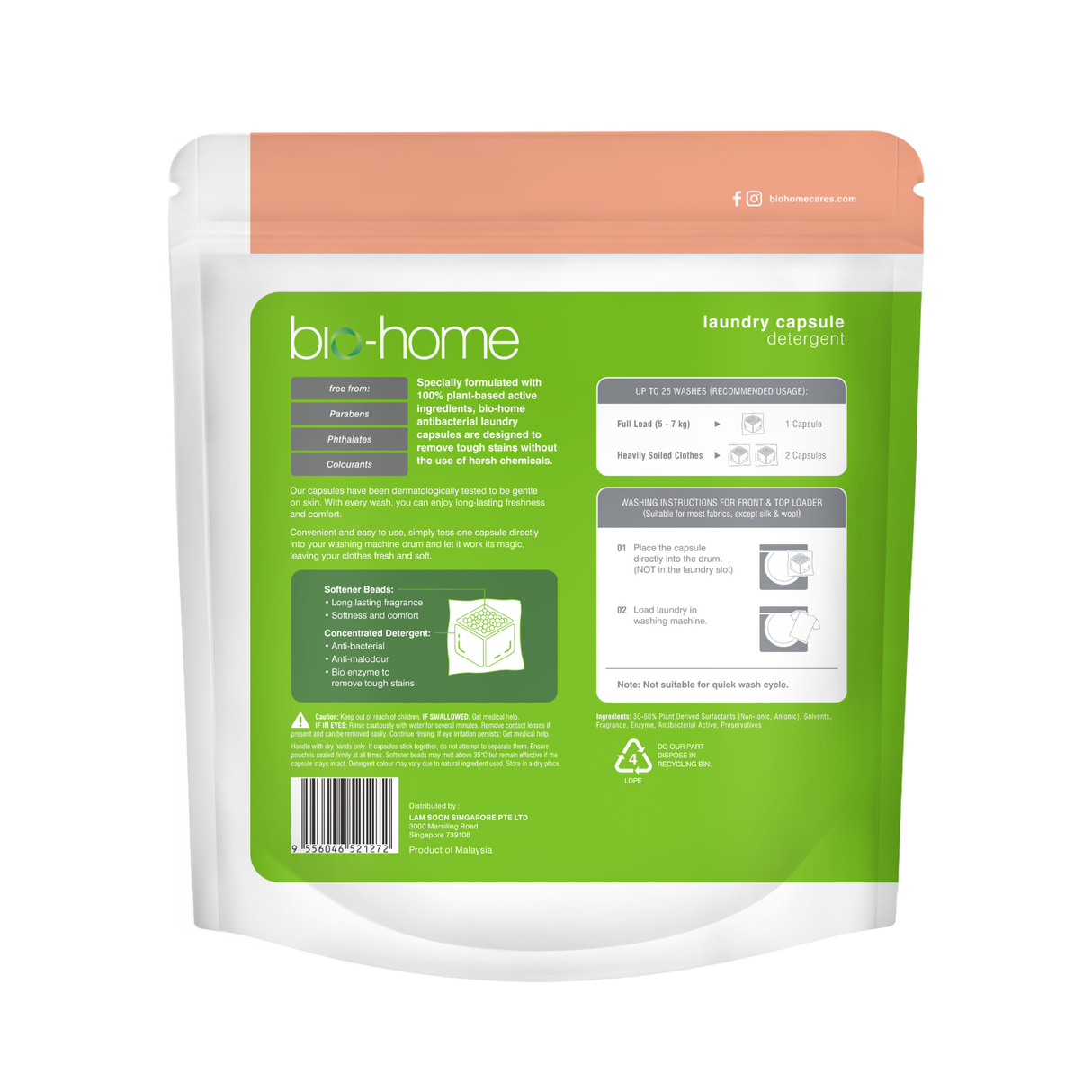 bio-home Laundry Capsule Detergent - Peony & Tuberose 25 pc