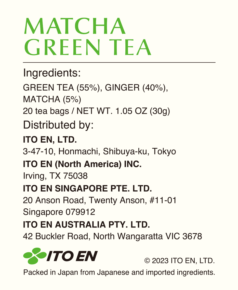 Ito En Matcha Green Tea Ginger Tea Bags 20's