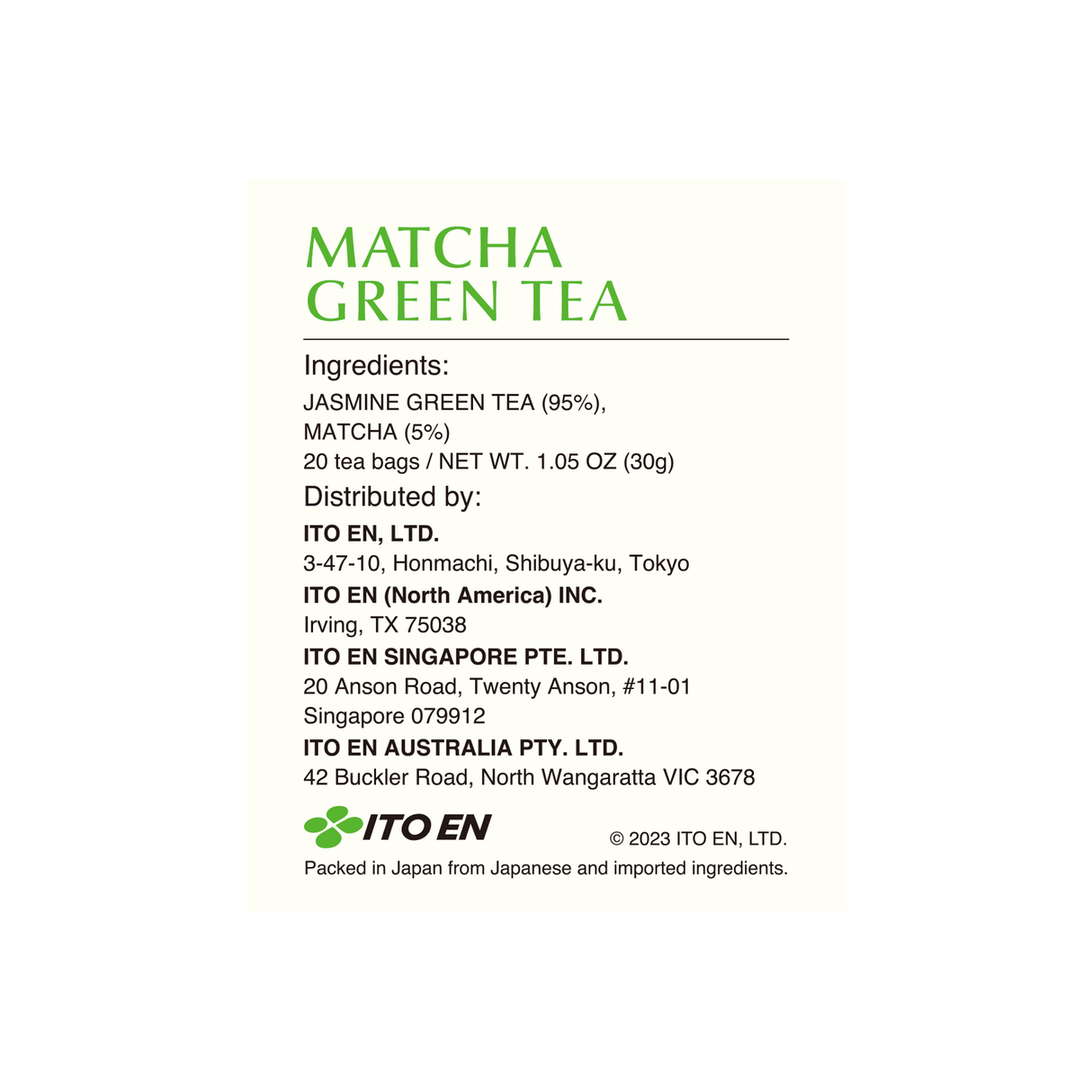 Ito En Matcha Green Tea Jasmine Tea Bags 20's