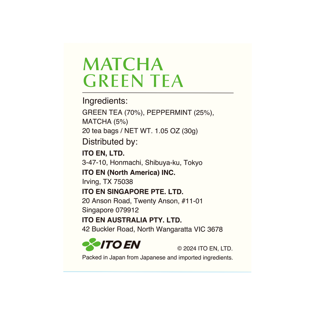 Ito En Matcha Green Tea Peppermint Tea Bags 20's