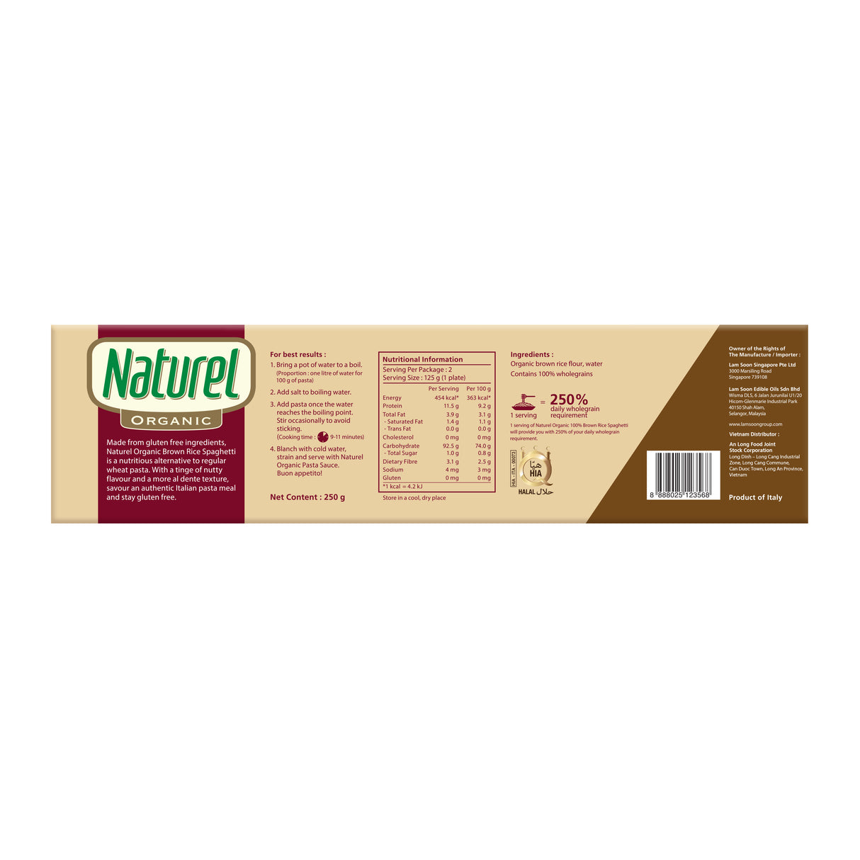 Naturel Organic Brown Rice Spaghetti 250g
