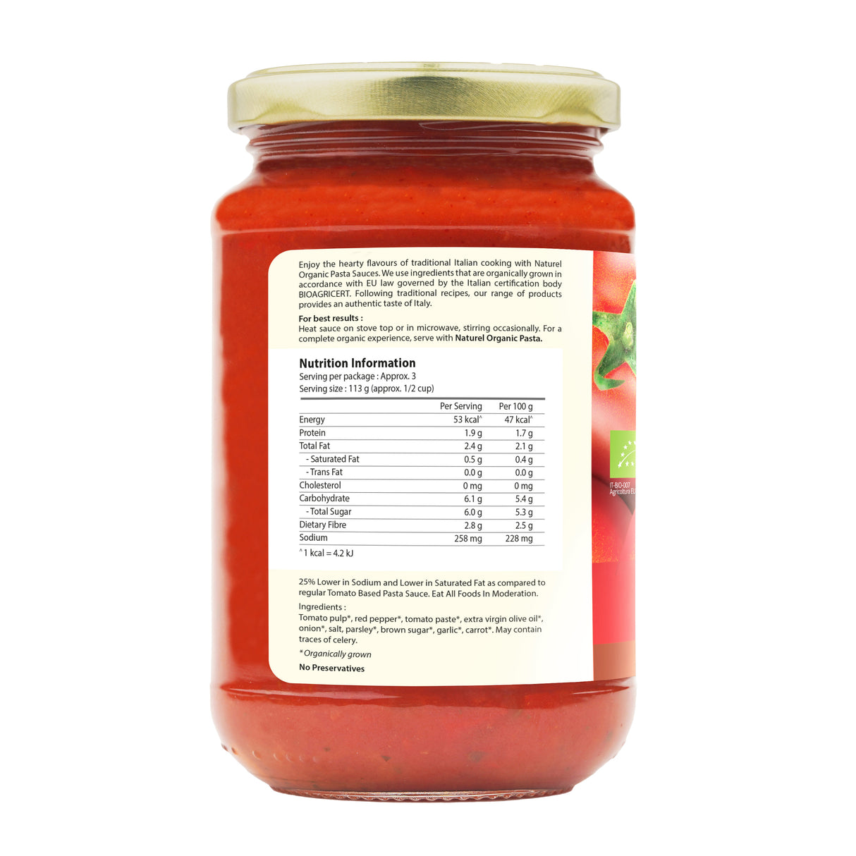 Naturel Organic Pasta Sauce - Tomato with Peppers 340g