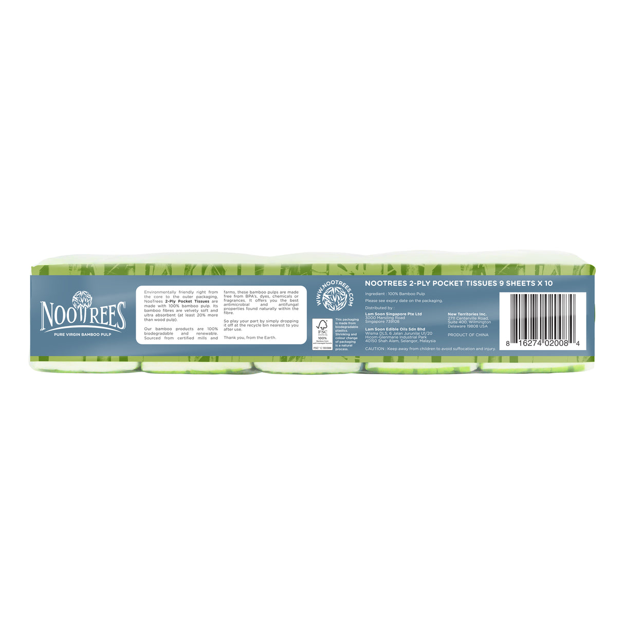 NooTrees Bamboo 2-ply Pocket Tissue (10 Packs x 9 Sheets)