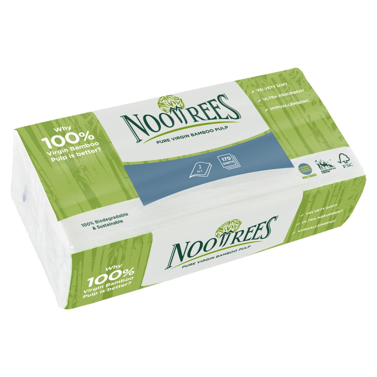 NooTrees Bamboo 2-ply Facial Tissues - Soft Pack 4 packs x 170 sheets
