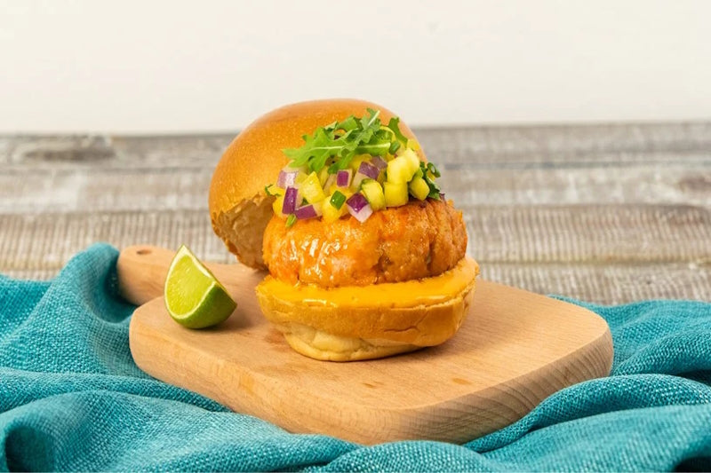 Miso Salmon Burger with Pineapple Salsa