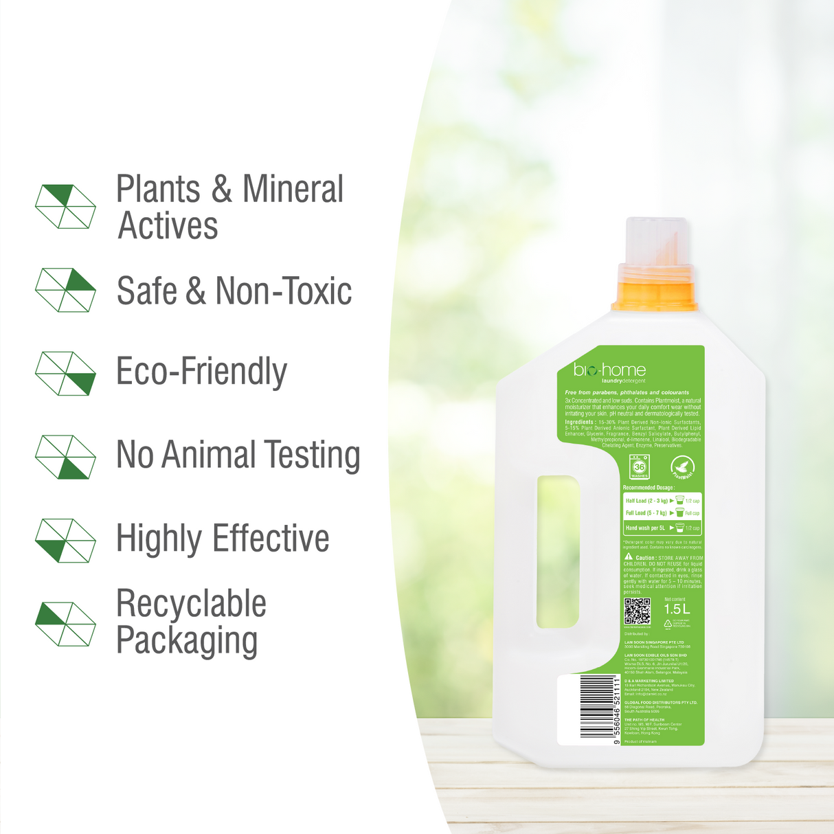 bio-home Liquid Laundry Detergent (Regular) - Hyacinth & Nectarine 1.5Ltr