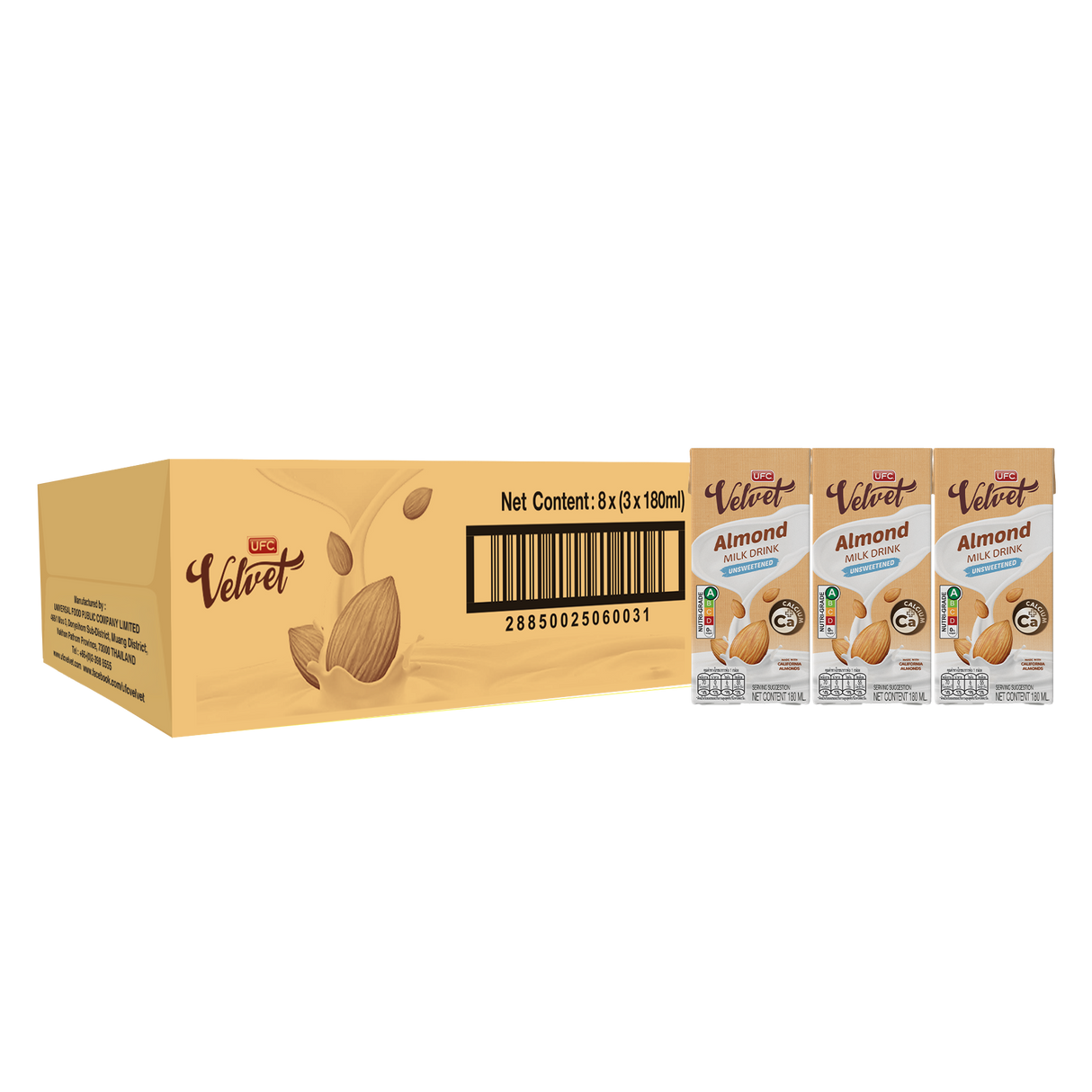 [Carton] UFC Velvet Almond Milk - Unsweetened (180ml x 3) x 8 Packs