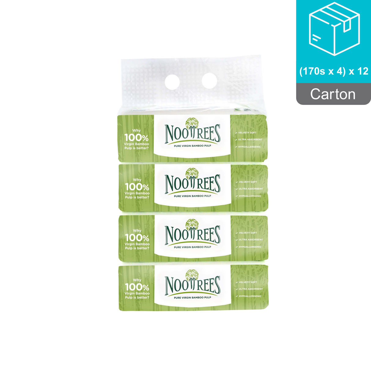 [Carton] NooTrees Bamboo 2-ply Facial Tissues Soft Pack (4 Packs x 170 Sheets) x 12