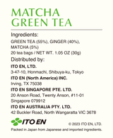 Ito En Matcha Green Tea Ginger Tea Bags 20's