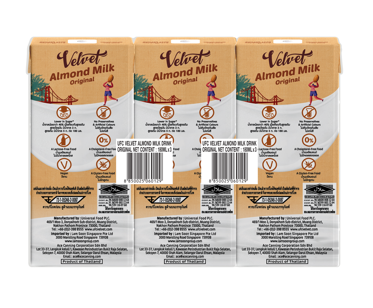 [Carton] UFC Velvet Almond Milk - Original (180ml x 3) x 8 Packs