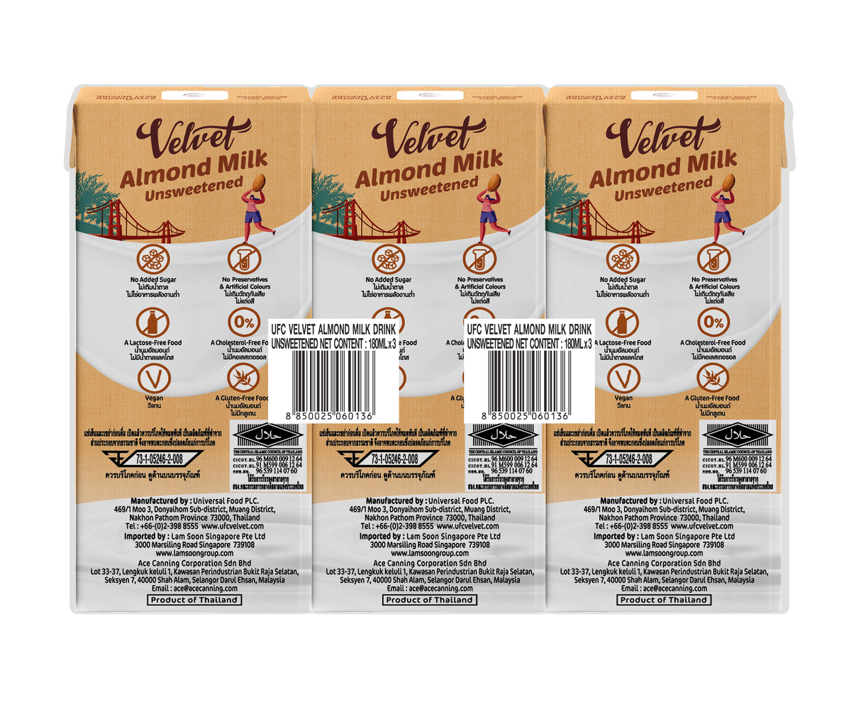 [Carton] UFC Velvet Almond Milk - Unsweetened (180ml x 3) x 8 Packs