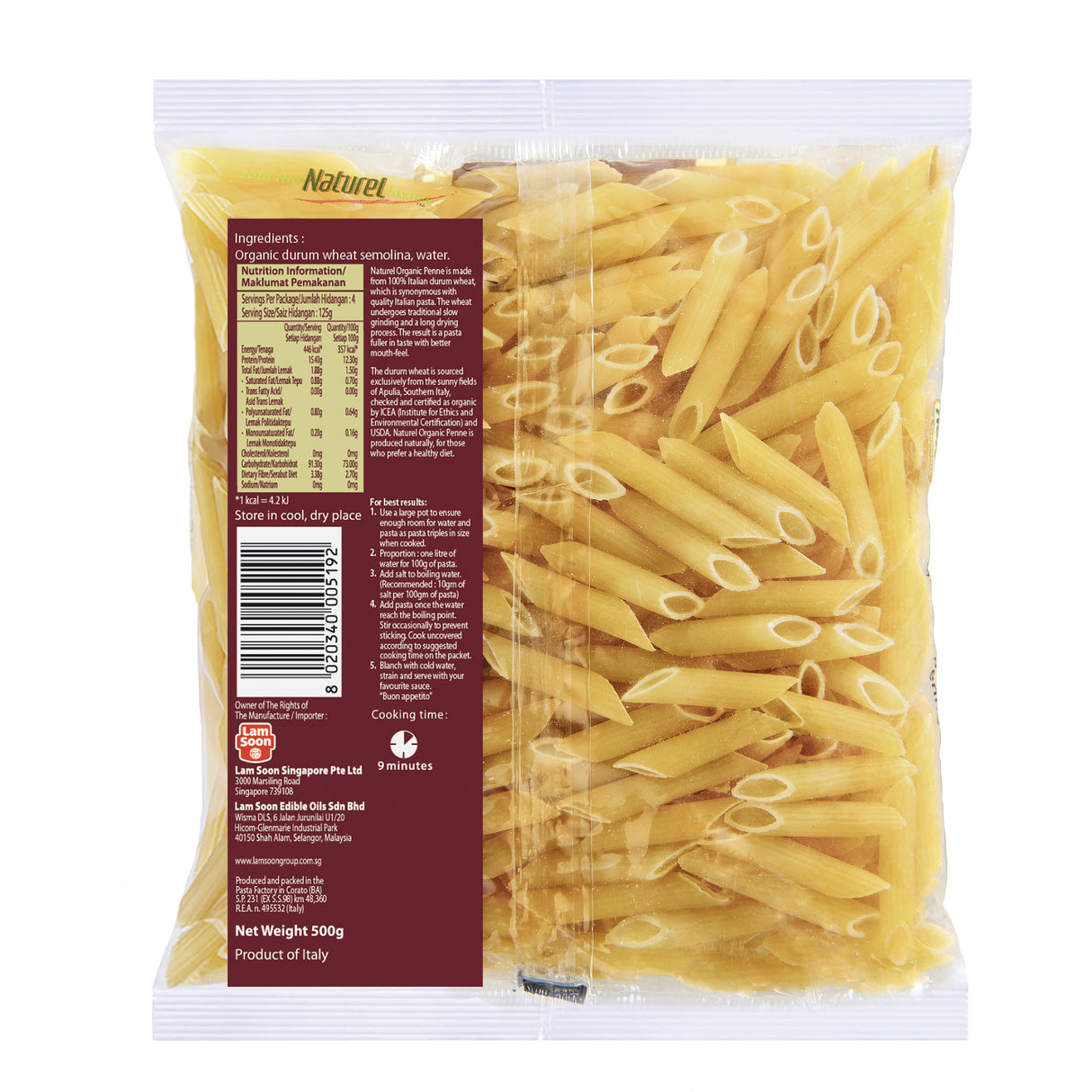 Naturel Organic penne pasta