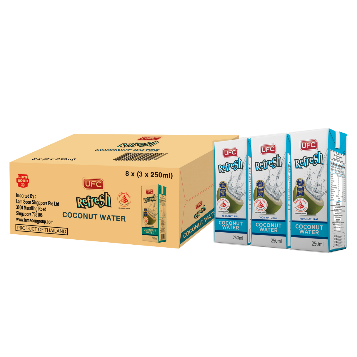 [Carton] UFC Refresh Coconut Water (250ml x 3) x 8 Packs