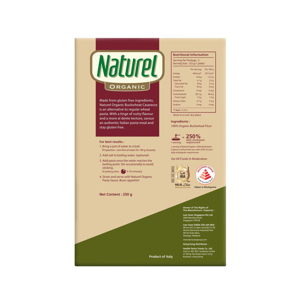 Naturel Organic Buckwheat Casarecce 250g - Back