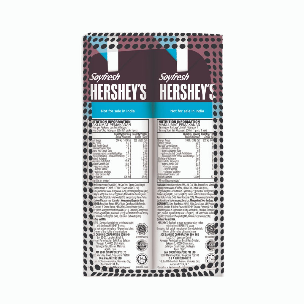 Hershey's Soyfresh Soya Milk - Cookies & Crème 236ml x 24  packs