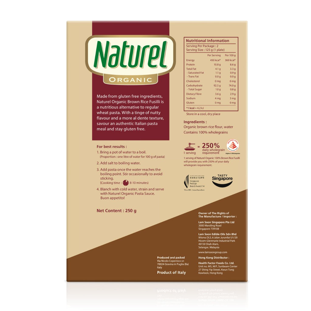 Naturel Organic Brown Rice Fusilli 250g