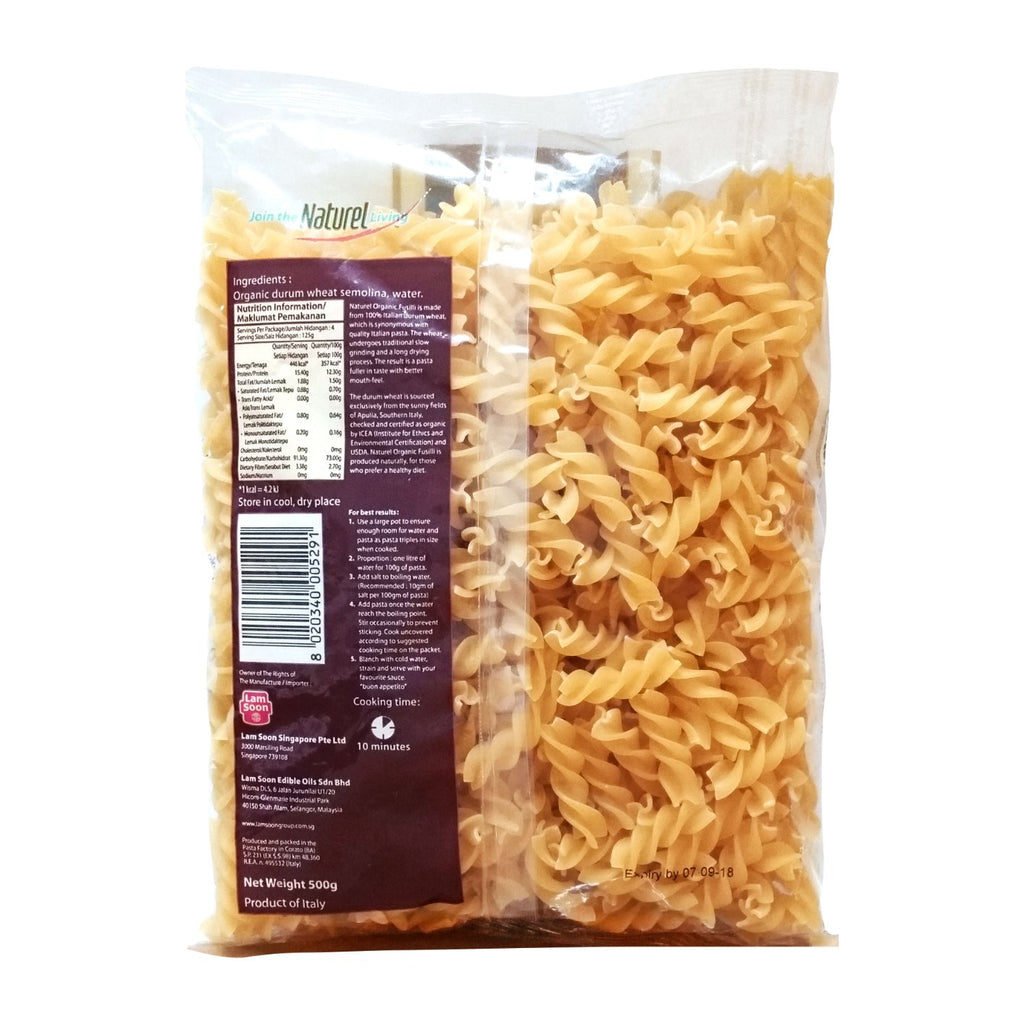 Naturel Organic Fusilli Pasta 500g