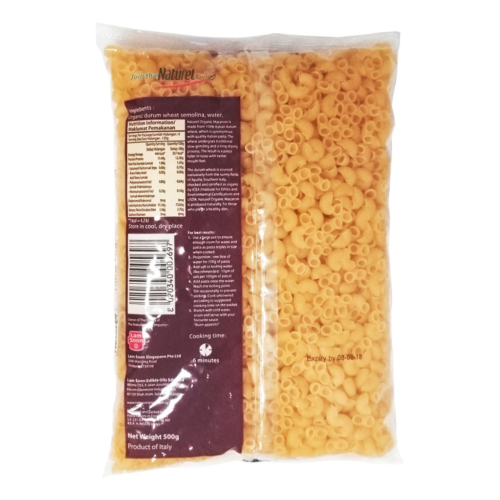 Naturel Organic Macaroni Pasta 500g