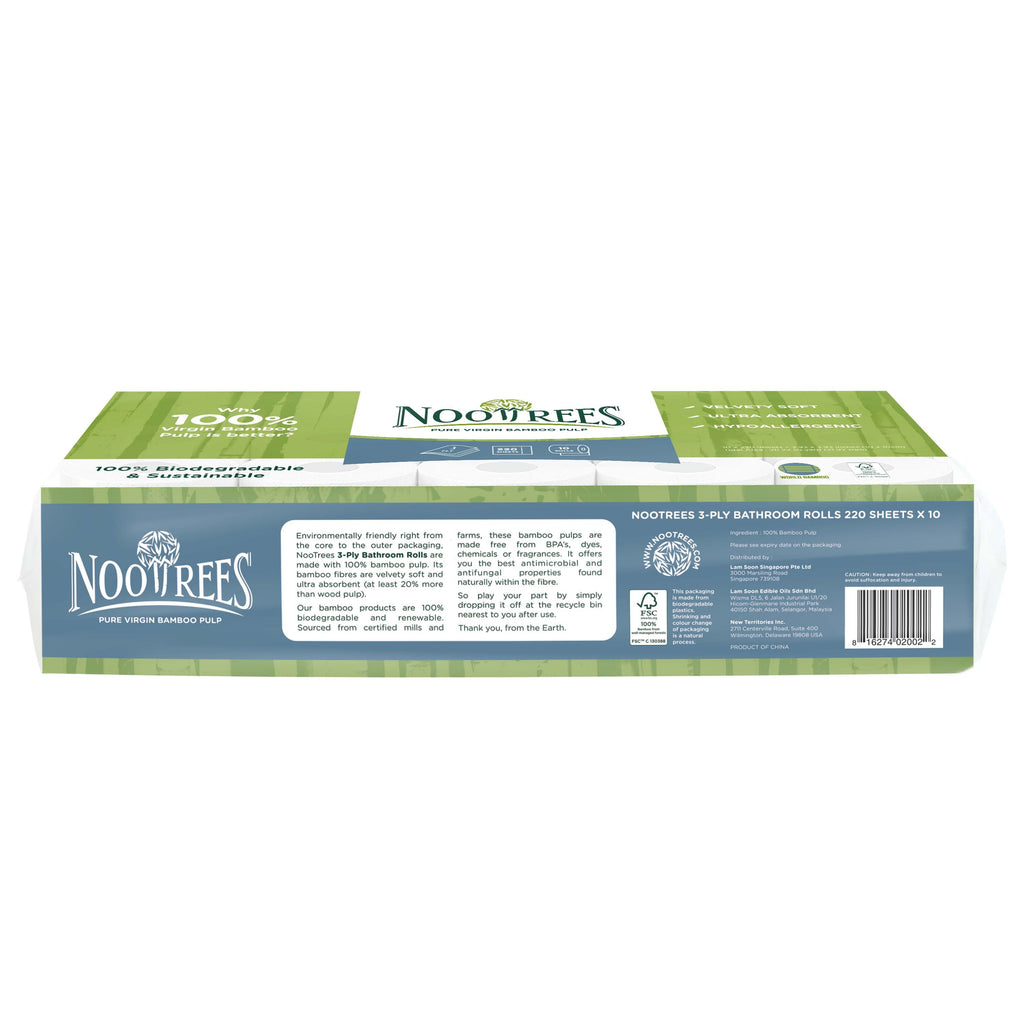 NooTrees Bamboo 3-ply Bathroom Rolls 10 rolls x 220 sheets